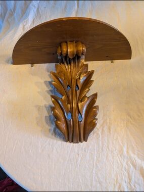 2/120$ Vintage Brown Carved Wood Wall Shelf